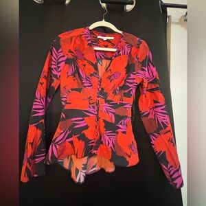 Veronica Beard Furstenberg Red and Pink Patterned Top